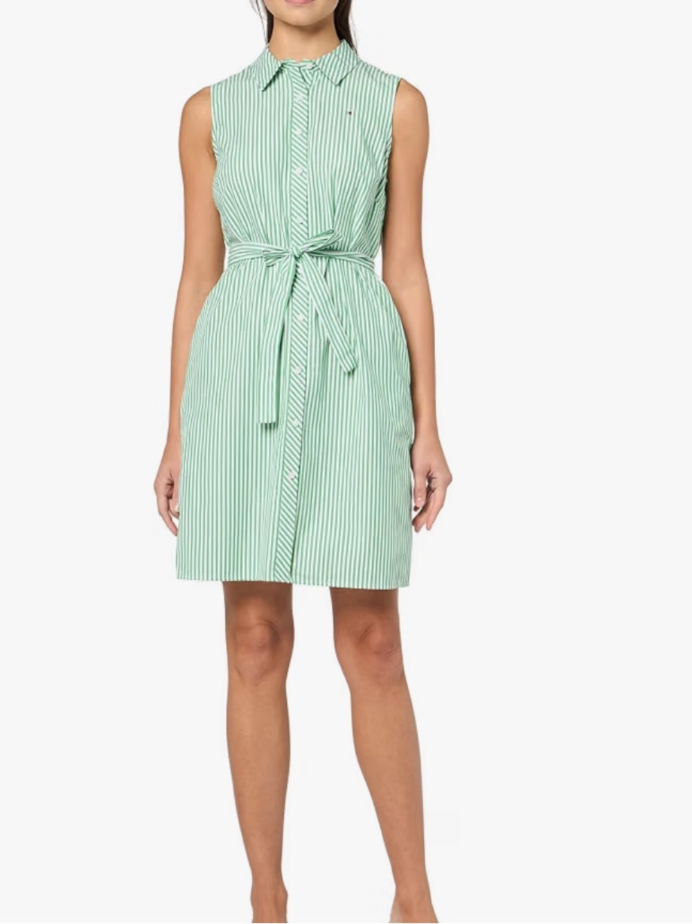 NEW Tommy Hilfiger Green Striped Sleeveless Collared Mini Dress
